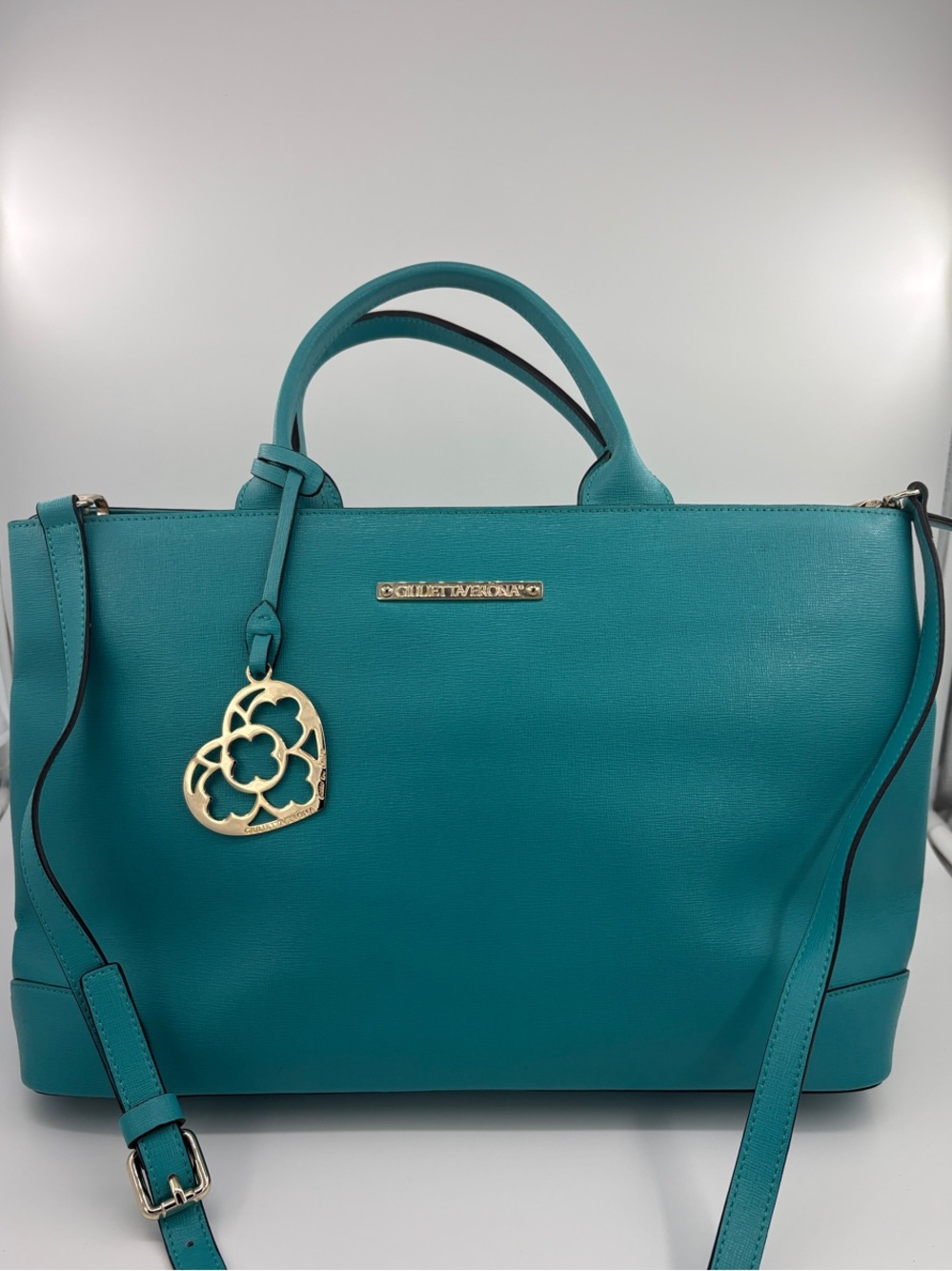 Giulietta Verona Teal Leather Tote with Gold Heart Charm